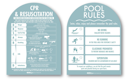 CPR Sign & Pool Rules Sign Pack Arch Aqua Background - New Signs
