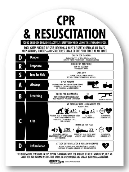 CPR Sign & Pool Rules Sign Pack Arch Black - New Signs