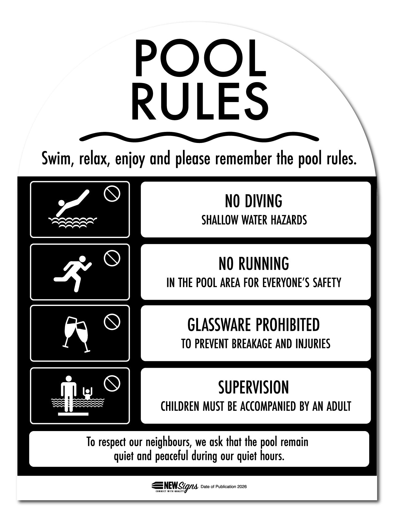 CPR Sign & Pool Rules Sign Pack Arch Black - New Signs