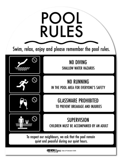 CPR Sign & Pool Rules Sign Pack Arch Black - New Signs