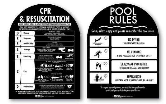 CPR Sign & Pool Rules Sign Pack Arch Black Background - New Signs