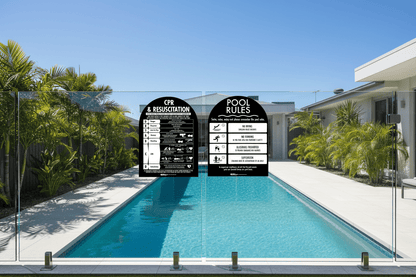 CPR Sign & Pool Rules Sign Pack Arch Black Background - New Signs