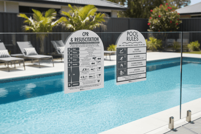 CPR Sign & Pool Rules Sign Pack Arch Charcoal - New Signs
