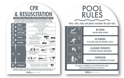 CPR Sign & Pool Rules Sign Pack Arch Charcoal - New Signs