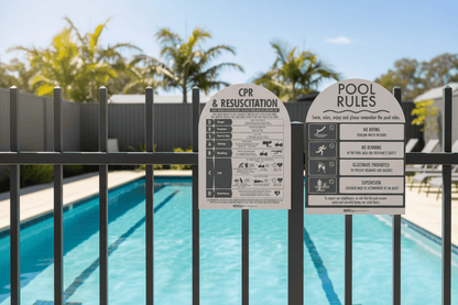 CPR Sign & Pool Rules Sign Pack Arch Charcoal - New Signs