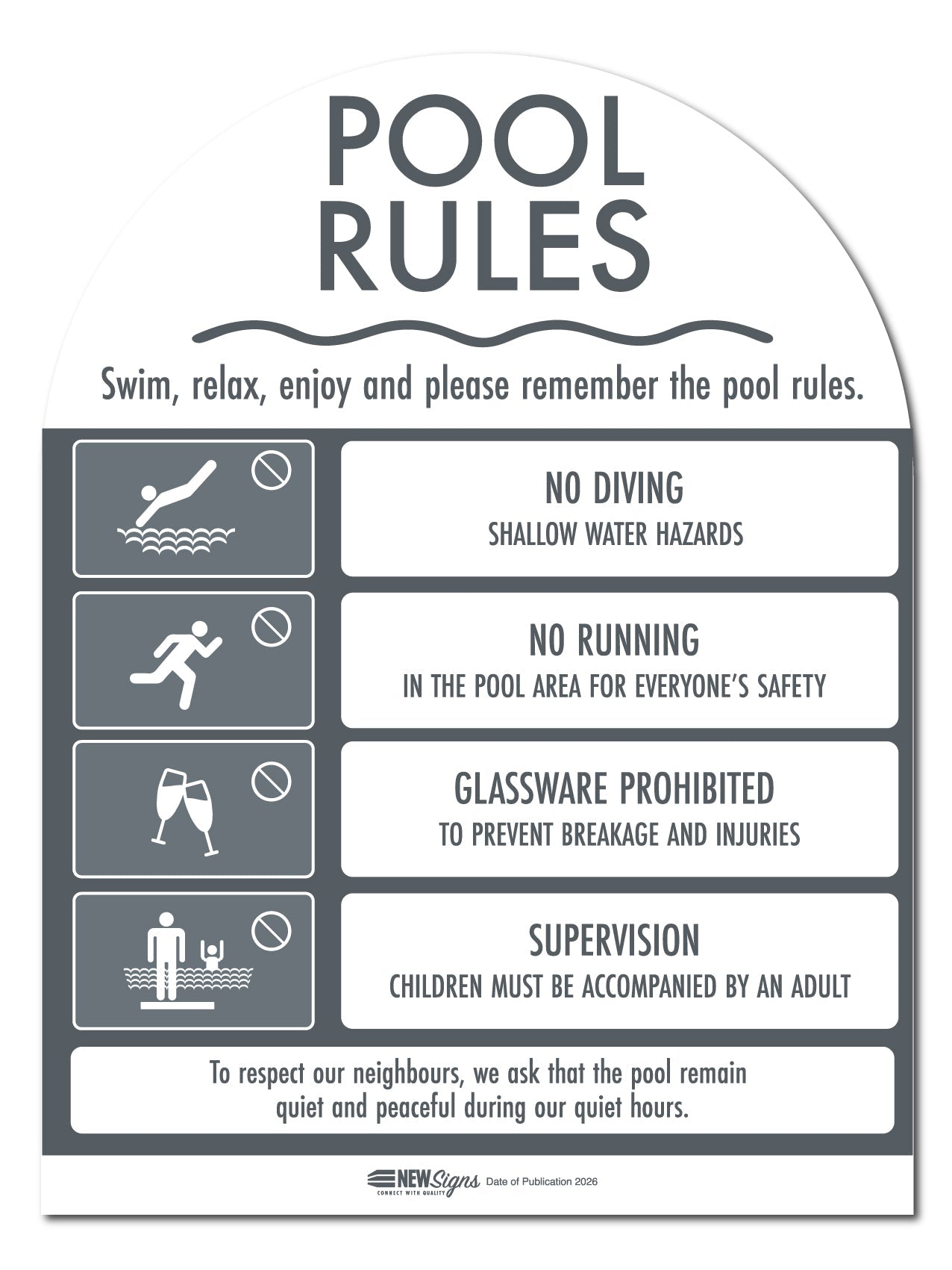 CPR Sign & Pool Rules Sign Pack Arch Charcoal - New Signs
