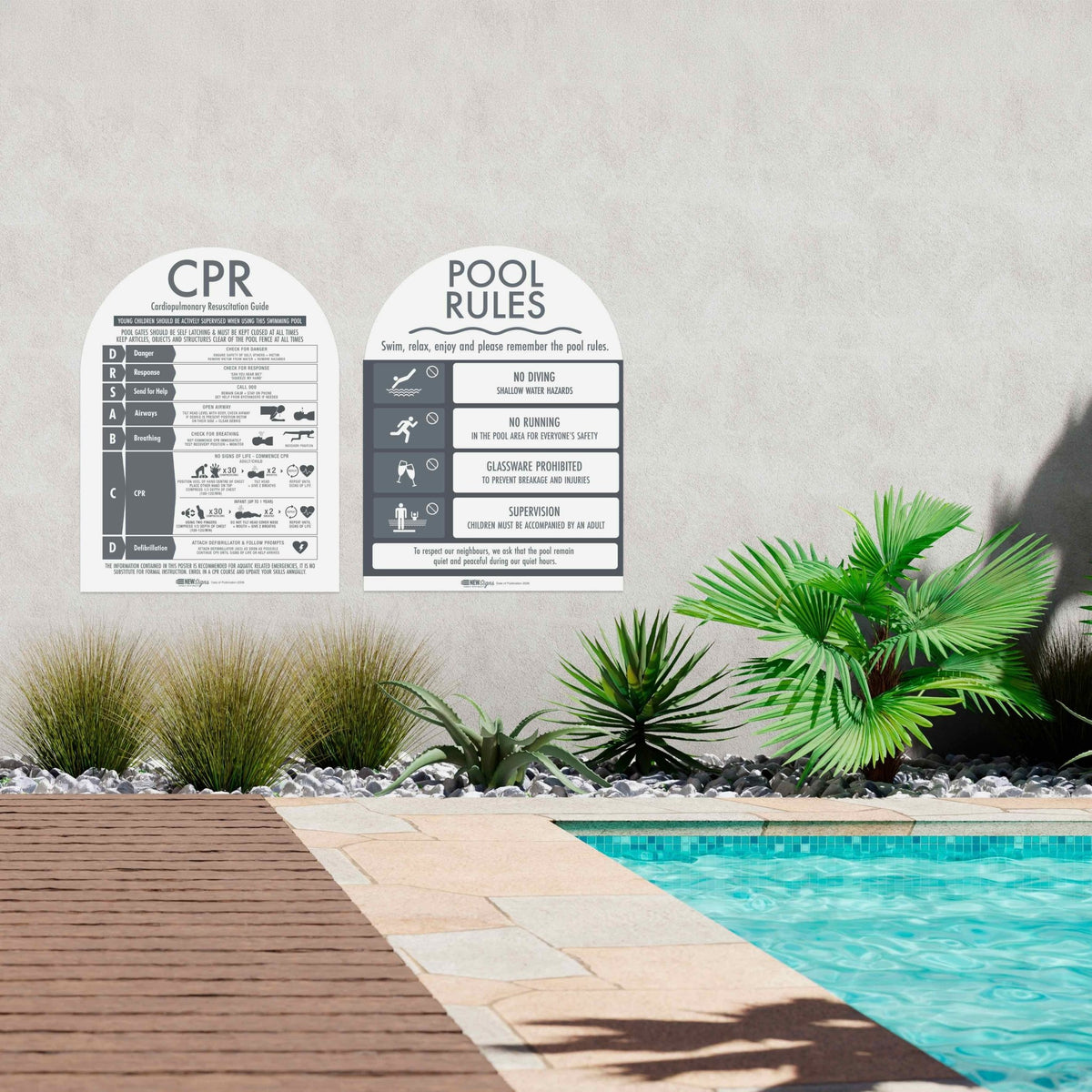 CPR Sign & Pool Rules Sign Pack Arch Charcoal - New Signs