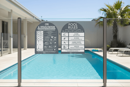 CPR Sign & Pool Rules Sign Pack Arch Charcoal Background - New Signs