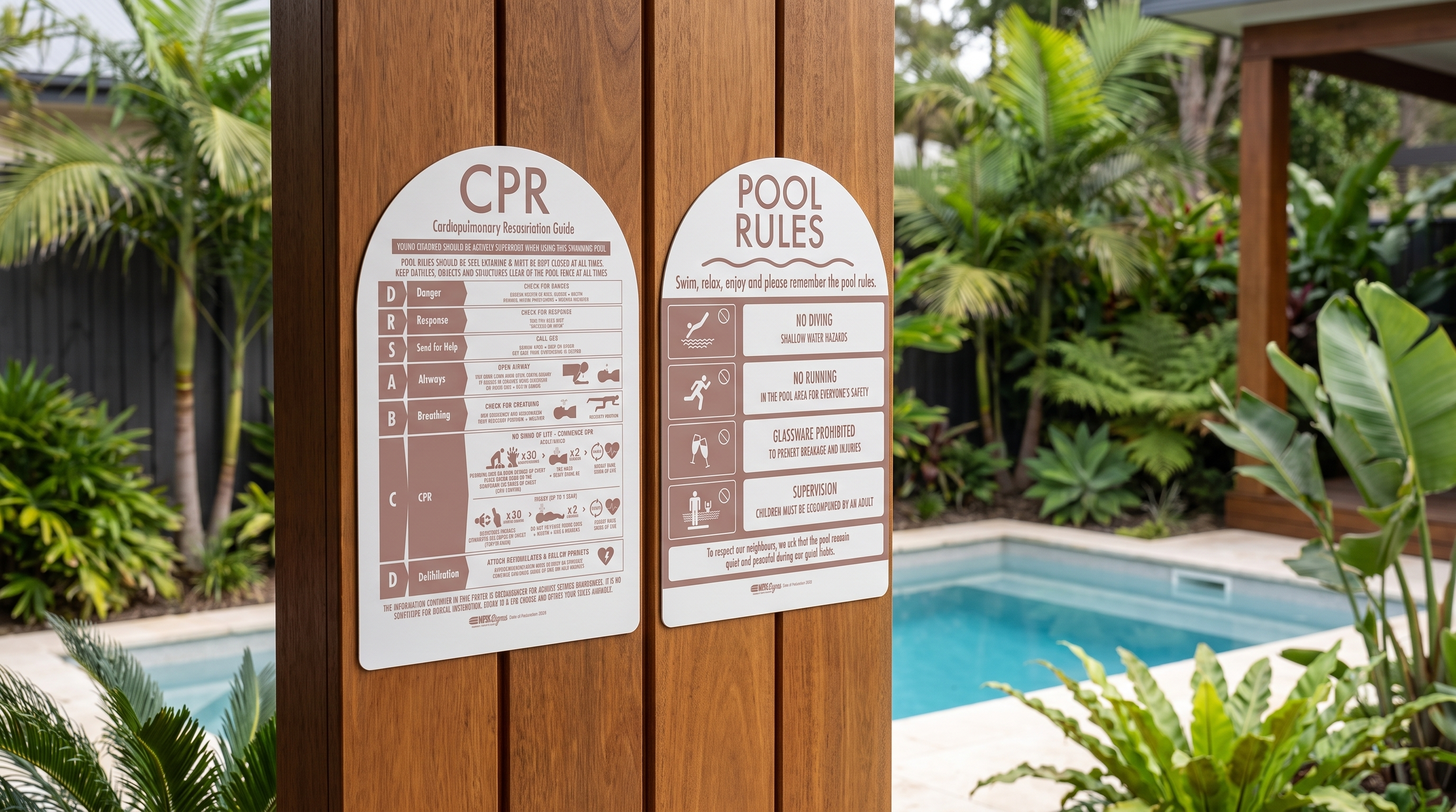 Arch Pool Signs CPR Sign & Pool Rules Sign Pack Arch Fawn – New Signs