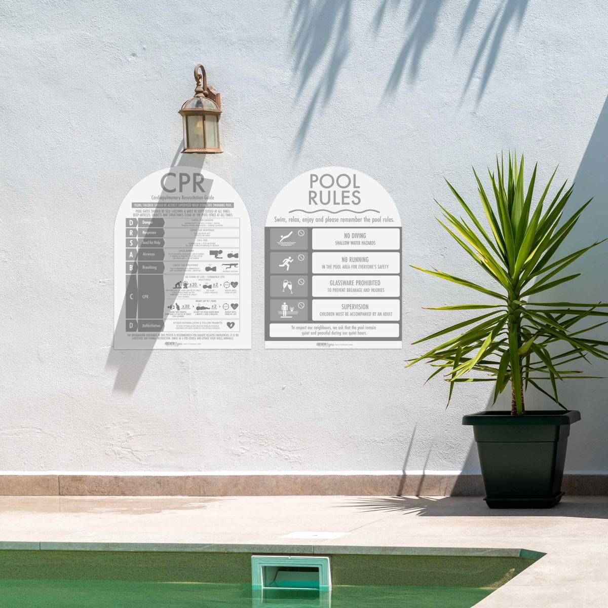 CPR Sign & Pool Rules Sign Pack Arch Grey - New Signs