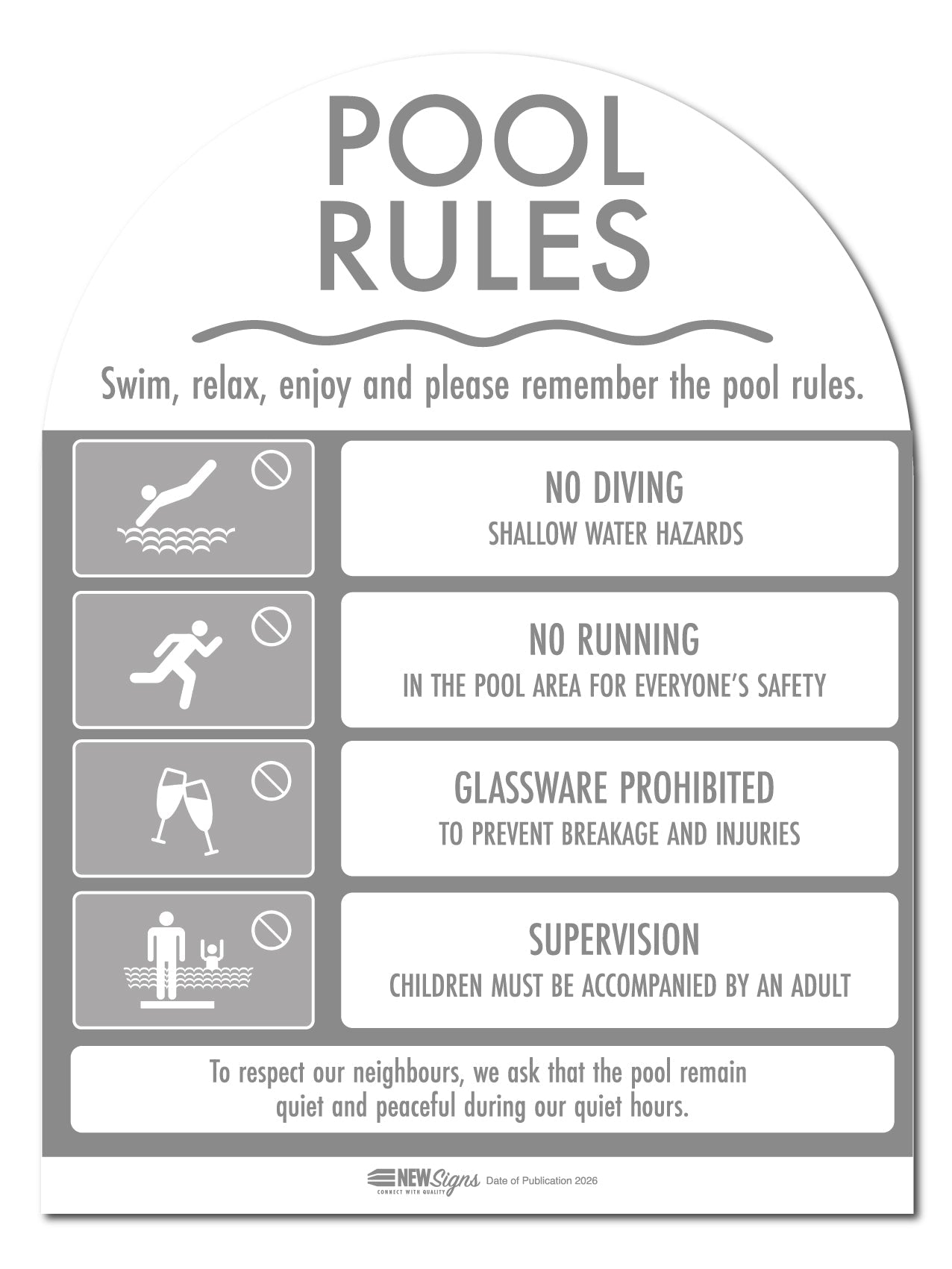 CPR Sign & Pool Rules Sign Pack Arch Grey - New Signs