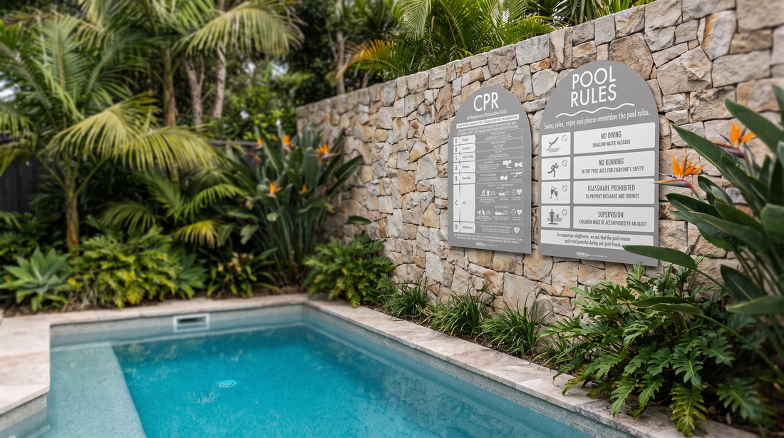 Arch Pool Signs CPR Sign & Pool Rules Sign Pack Arch Grey Background – New Signs
