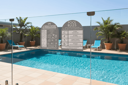 CPR Sign & Pool Rules Sign Pack Arch Grey Background - New Signs