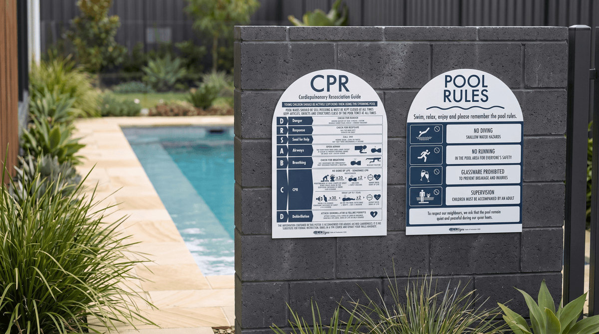 CPR Sign & Pool Rules Sign Pack Arch Navy - New Signs