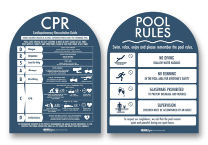 CPR Sign & Pool Rules Sign Pack Arch Navy Background - New Signs