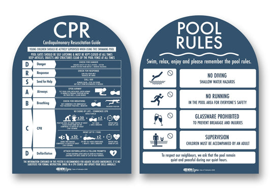 CPR Sign & Pool Rules Sign Pack Arch Navy Background - New Signs