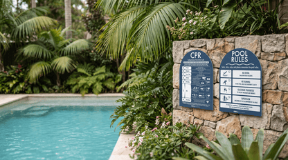 CPR Sign & Pool Rules Sign Pack Arch Navy Background - New Signs