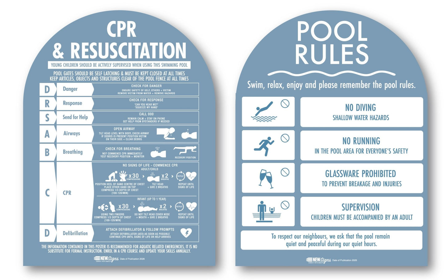 CPR Sign & Pool Rules Sign Pack Arch Ocean Background - New Signs