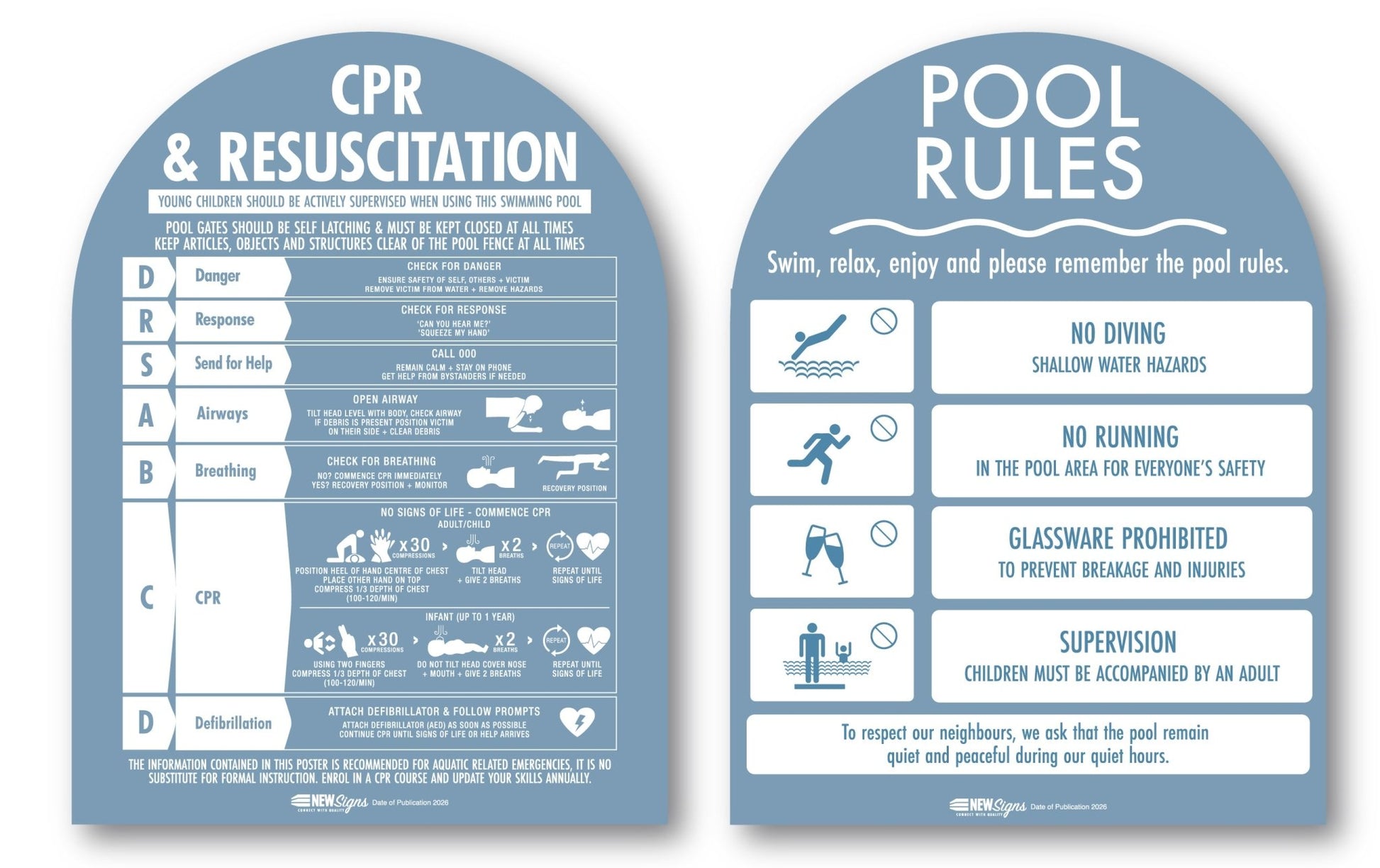 CPR Sign & Pool Rules Sign Pack Arch Ocean Background - New Signs
