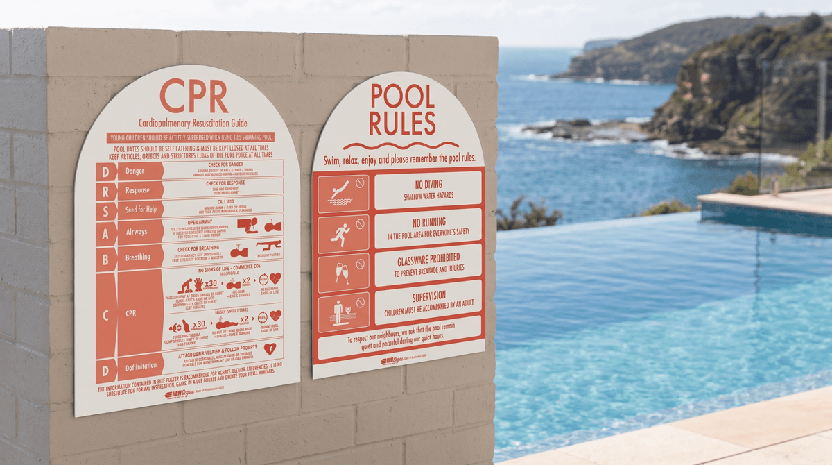 CPR Sign & Pool Rules Sign Pack Arch Peach - New Signs