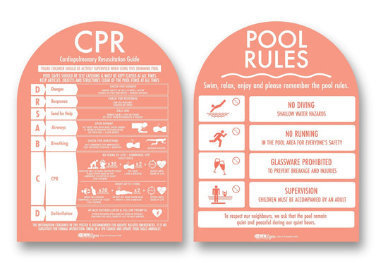 CPR Sign & Pool Rules Sign Pack Arch Peach Background - New Signs