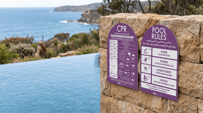 CPR Sign & Pool Rules Sign Pack Arch Plum Background - New Signs