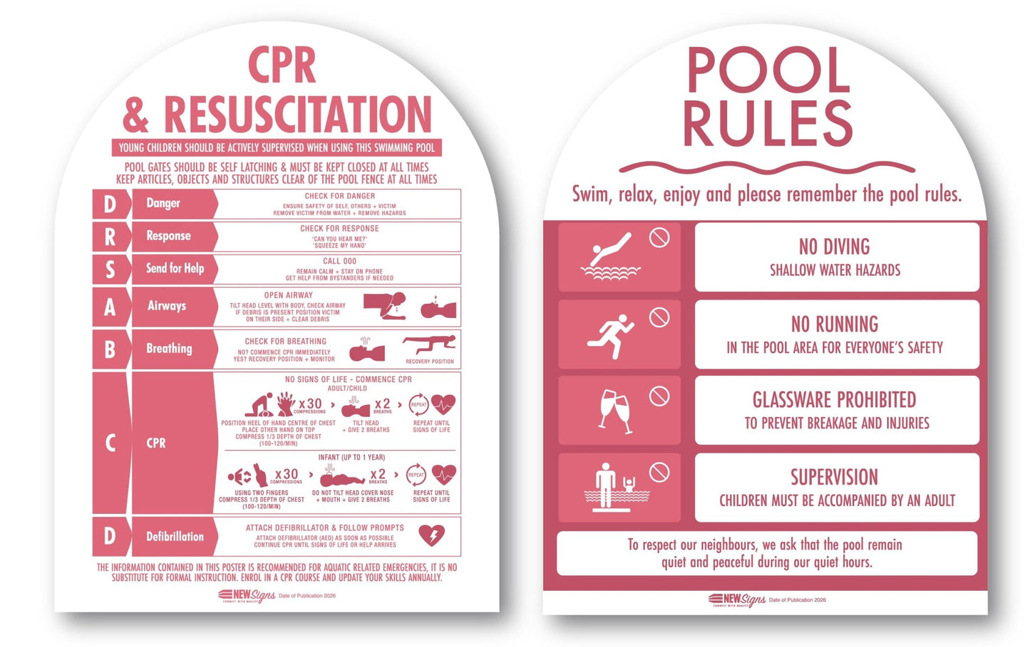 CPR Sign & Pool Rules Sign Pack Arch Rose - New Signs