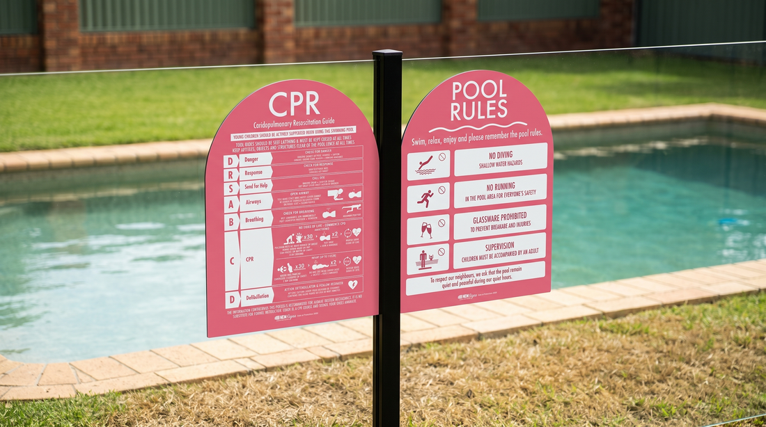 Pool Compsity Sign CPR Sign & Pool Rules Sign Pack Arch Rose Background – New Signs