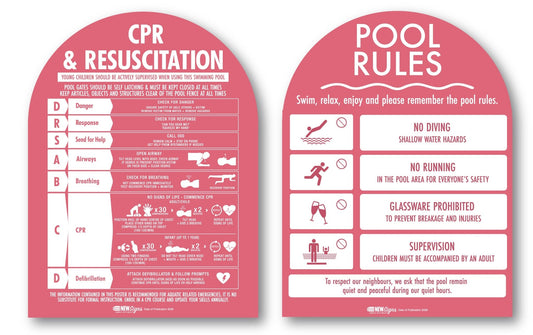 CPR Sign & Pool Rules Sign Pack Arch Rose Background - New Signs