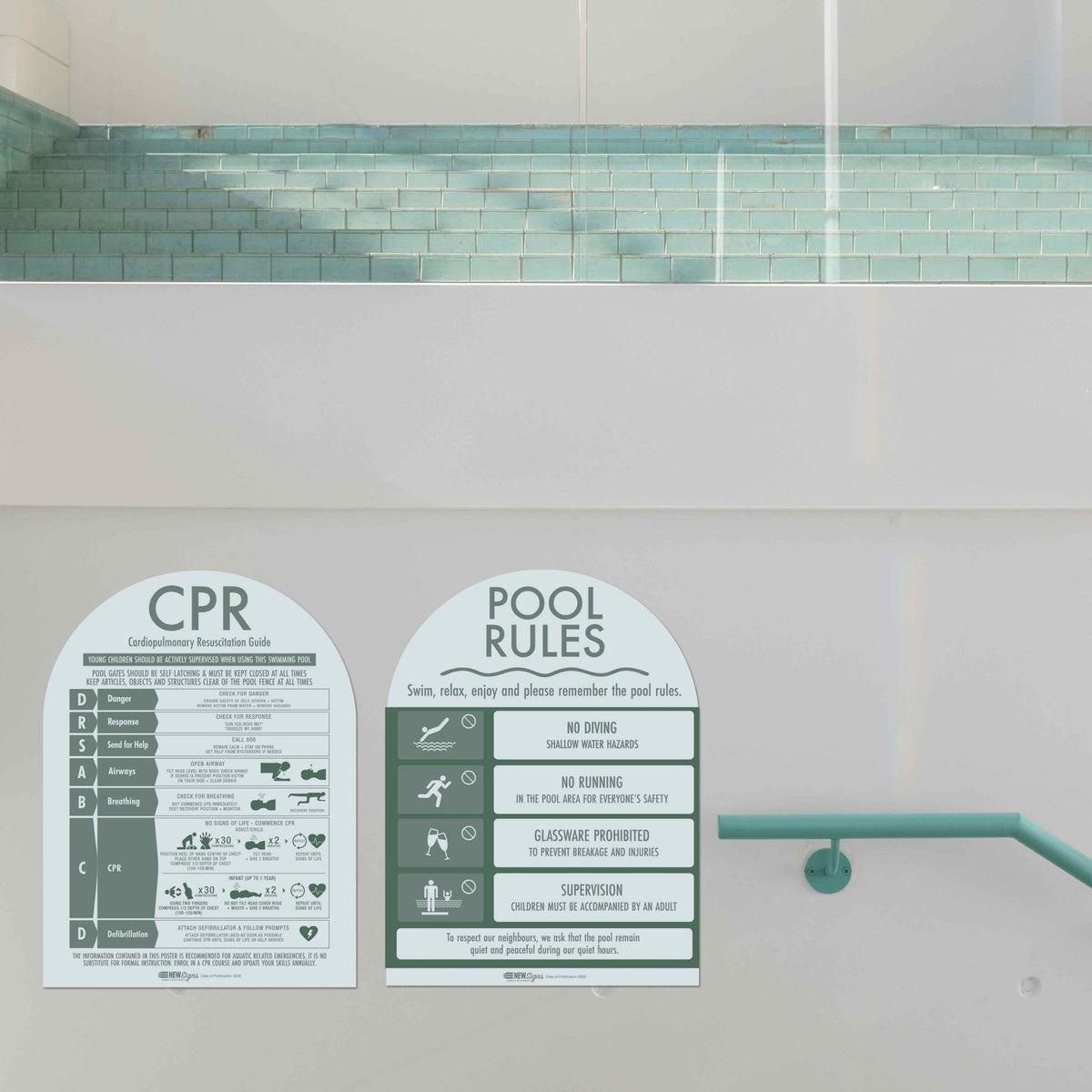 CPR Sign & Pool Rules Sign Pack Arch Sage - New Signs