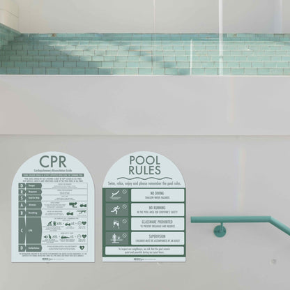 CPR Sign & Pool Rules Sign Pack Arch Sage - New Signs
