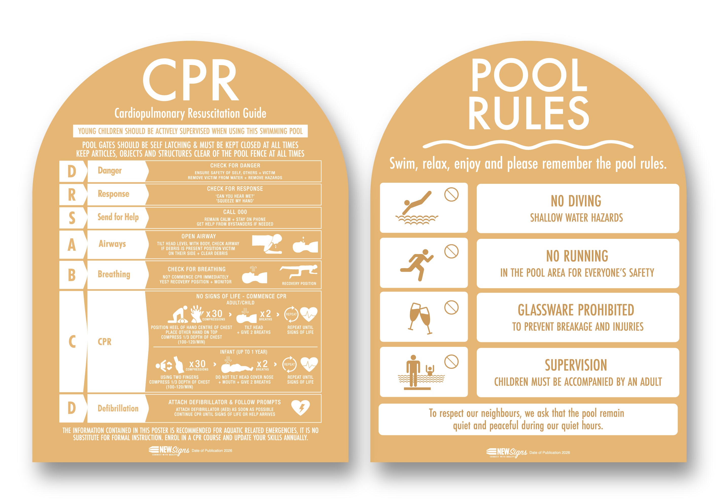 CPR Sign & Pool Rules Sign Pack Arch Sand Background – New Signs