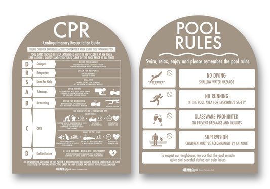 CPR Sign & Pool Rules Sign Pack Arch Timber Background - New Signs