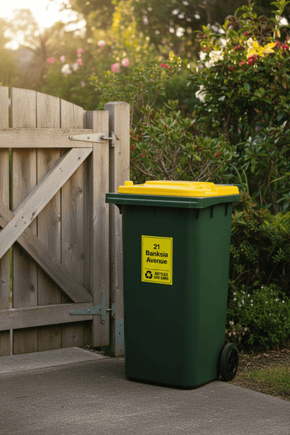 Custom Address & Bottles and Cans Wheelie Bin Stickers - New Signs