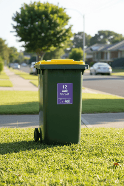 Custom Address & Glass Waste Wheelie Bin Stickers - New Signs