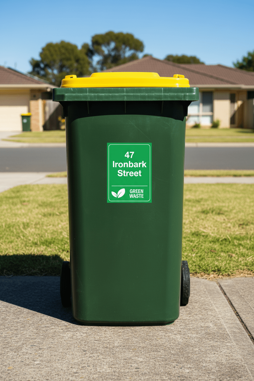 Custom Address & Green Waste Wheelie Bin Stickers - New Signs