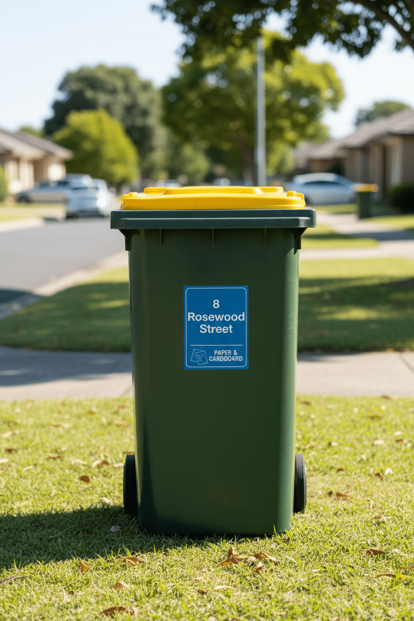 Custom Address & Paper & Cardboard Wheelie Bin Stickers - New Signs