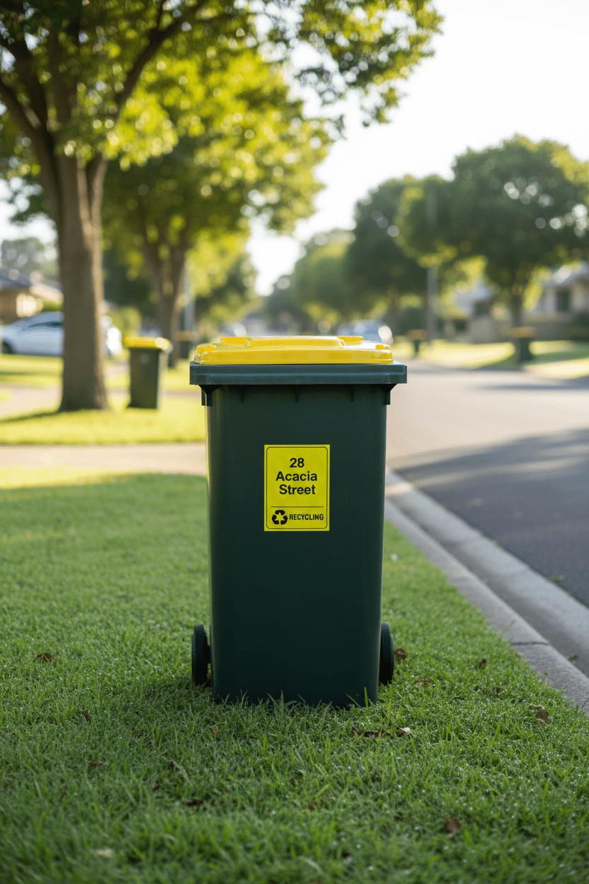 Custom Address & Recycling Wheelie Bin Stickers - New Signs