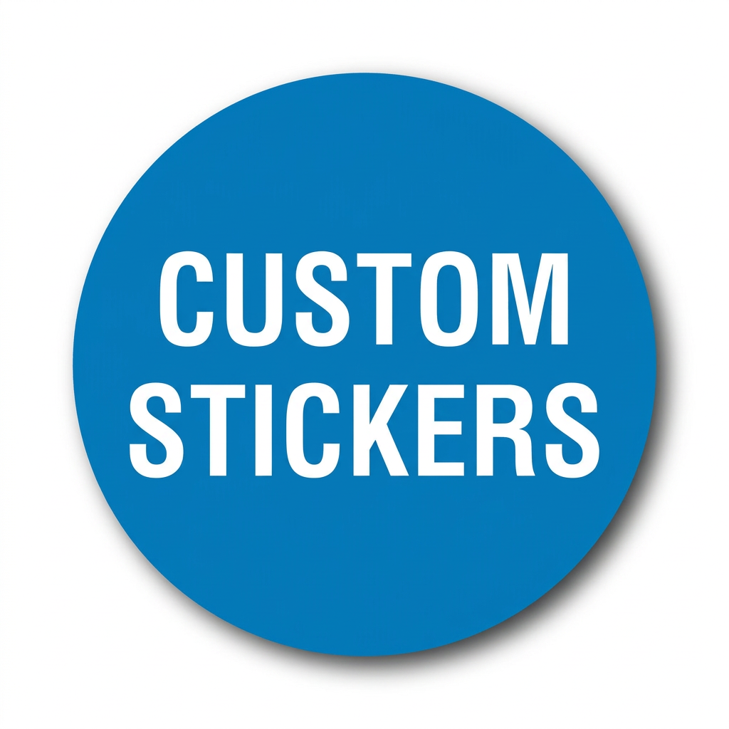 Custom Stickers text in a blue circle