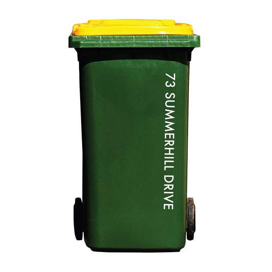 Custom Vertical Wheelie Bin Street Name & Number Sticker - New Signs