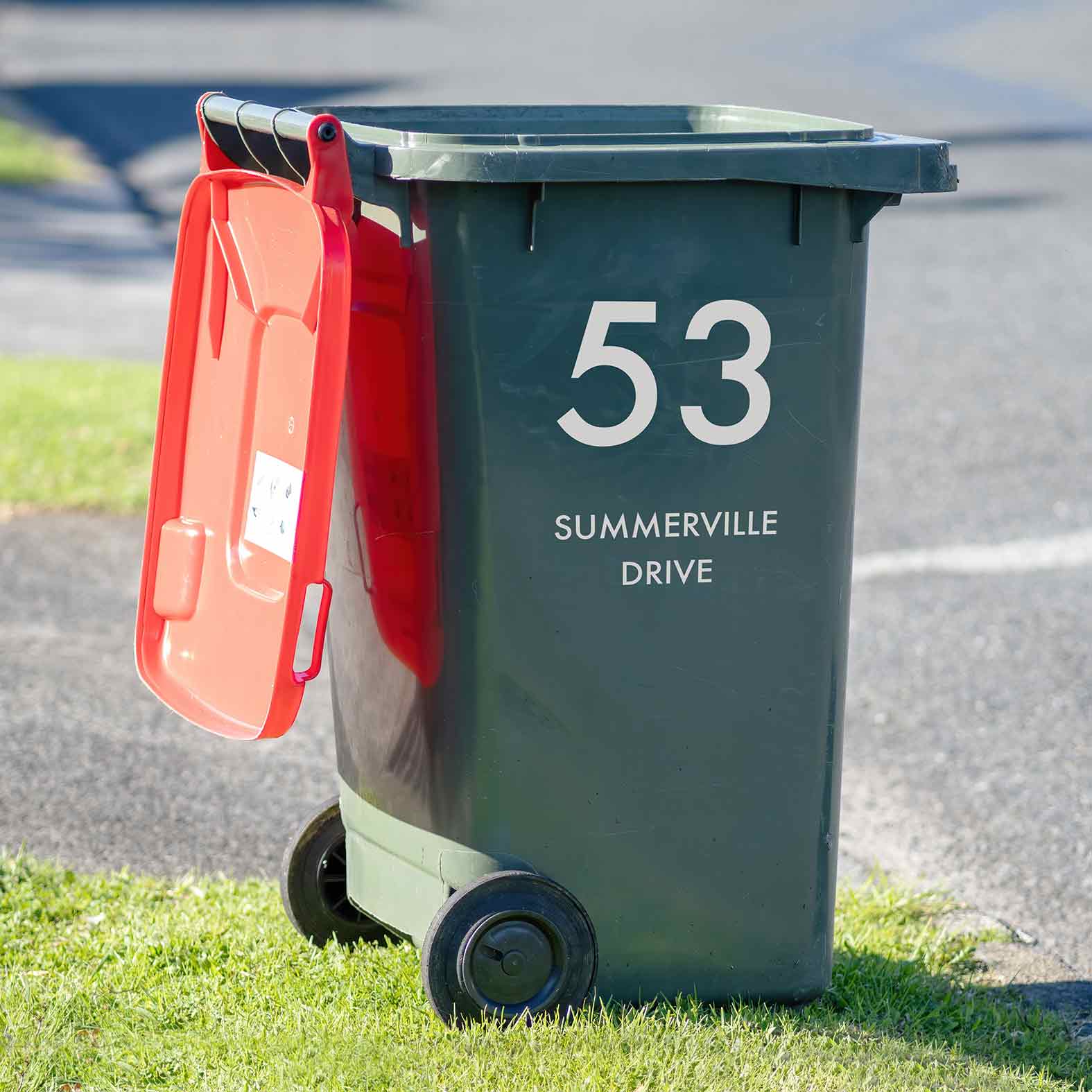 Custom Wheelie Bin Street Name & Number Sticker - New Signs