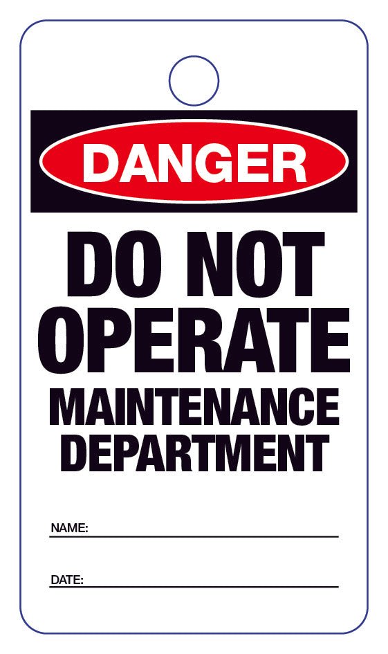 Danger Do Not Operate Maintenance Department Lock Out Tag - New Signs