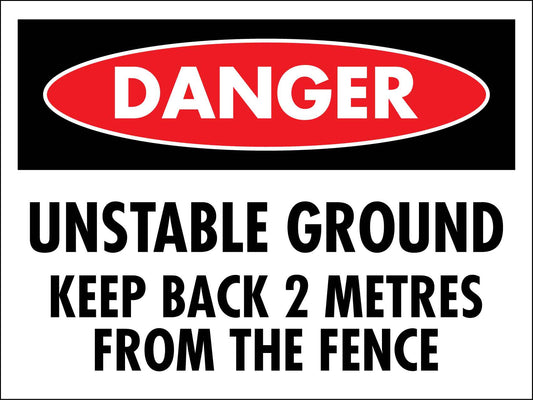 Danger Unstable Ground Keep Back Sign - New Signs