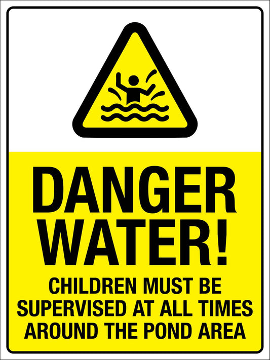 Danger Water Children Must Be Supervised Sign - New Signs