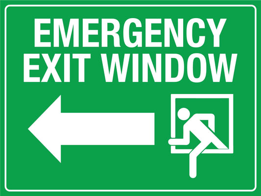 Emergency Exit Window Left Arrow Sign - New Signs