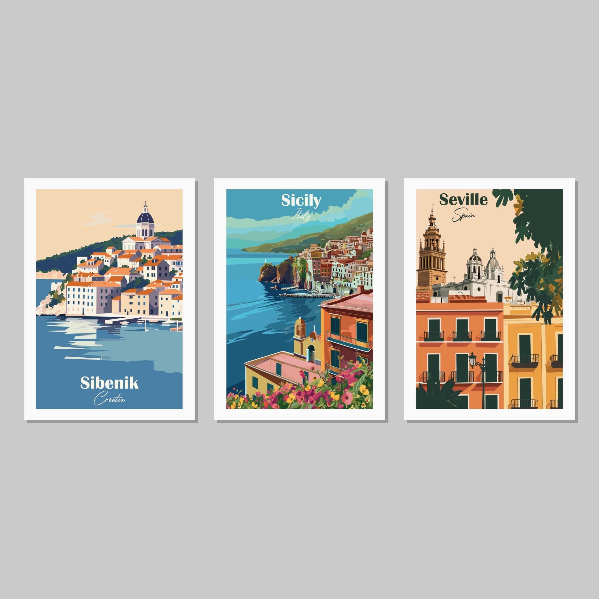 European Places Poster Wall Art Prints (Set of 3) - New Signs