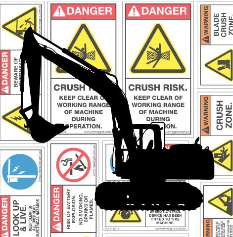 Excavator Under 11 - 24 Tonnes Machine Safety Sticker Set - New Signs