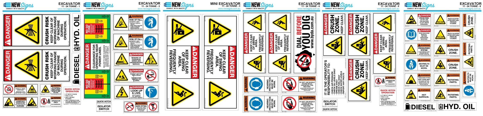 Excavator 11 - 24 Tonnes Machine Safety Sticker Set – New Signs