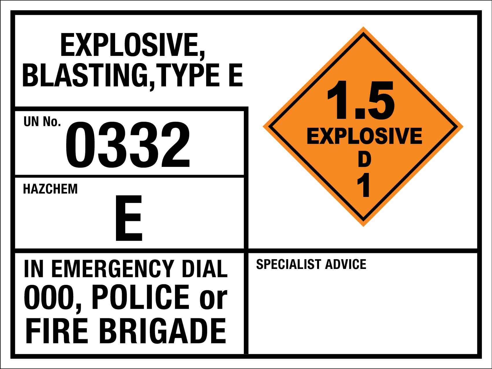 Explosive Blasting Type E 0332 E Emergency Information Sign - New Signs