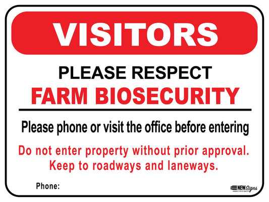 Farm Biosecurity Visitors Sign - New Signs